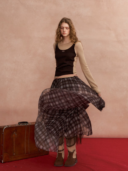 Contrast-Layered Long-Sleeve Knit Turtleneck