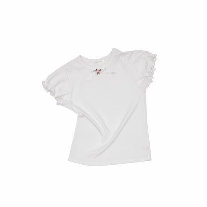 Rose Bow Puff Sleeve Fitted Essential T-Shirt