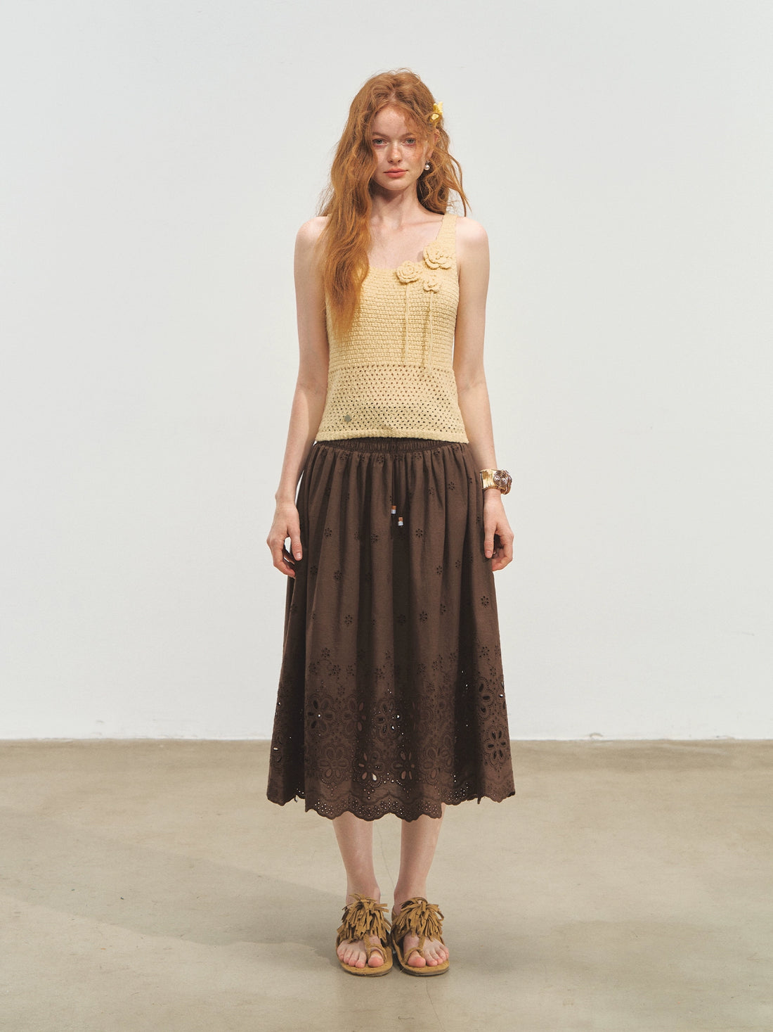 Three-dimensional Handmade Flower Crochet Tank Top