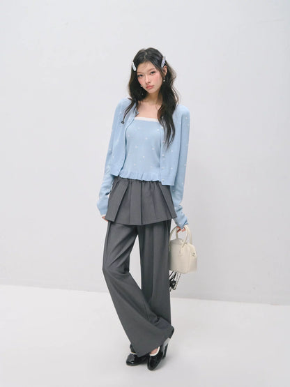 Ruffle Trim Bandeau &amp; Cardigan Knit Set