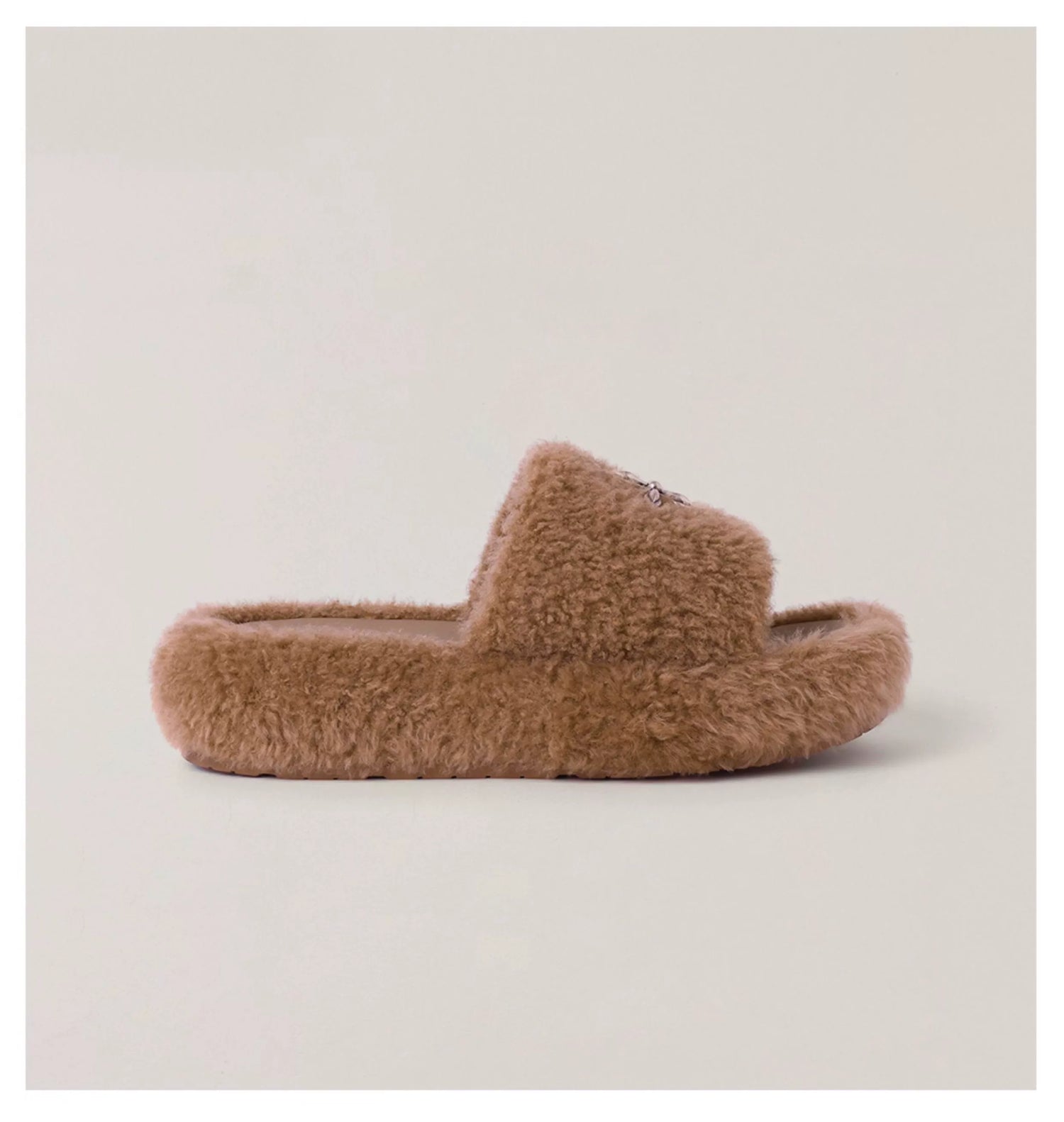 Compass Shearling Slide Sculpted Cross Emblem Sandals