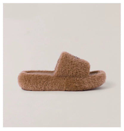 Compass Shearling Slide Sculpted Cross Emblem Sandals