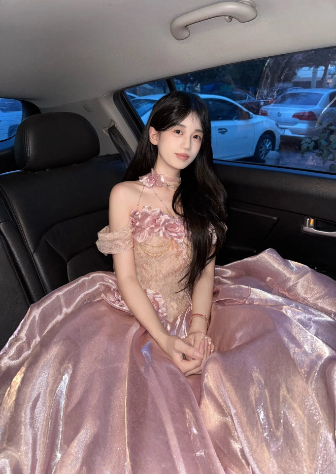 Elegant Lotus Pink Couture Gown