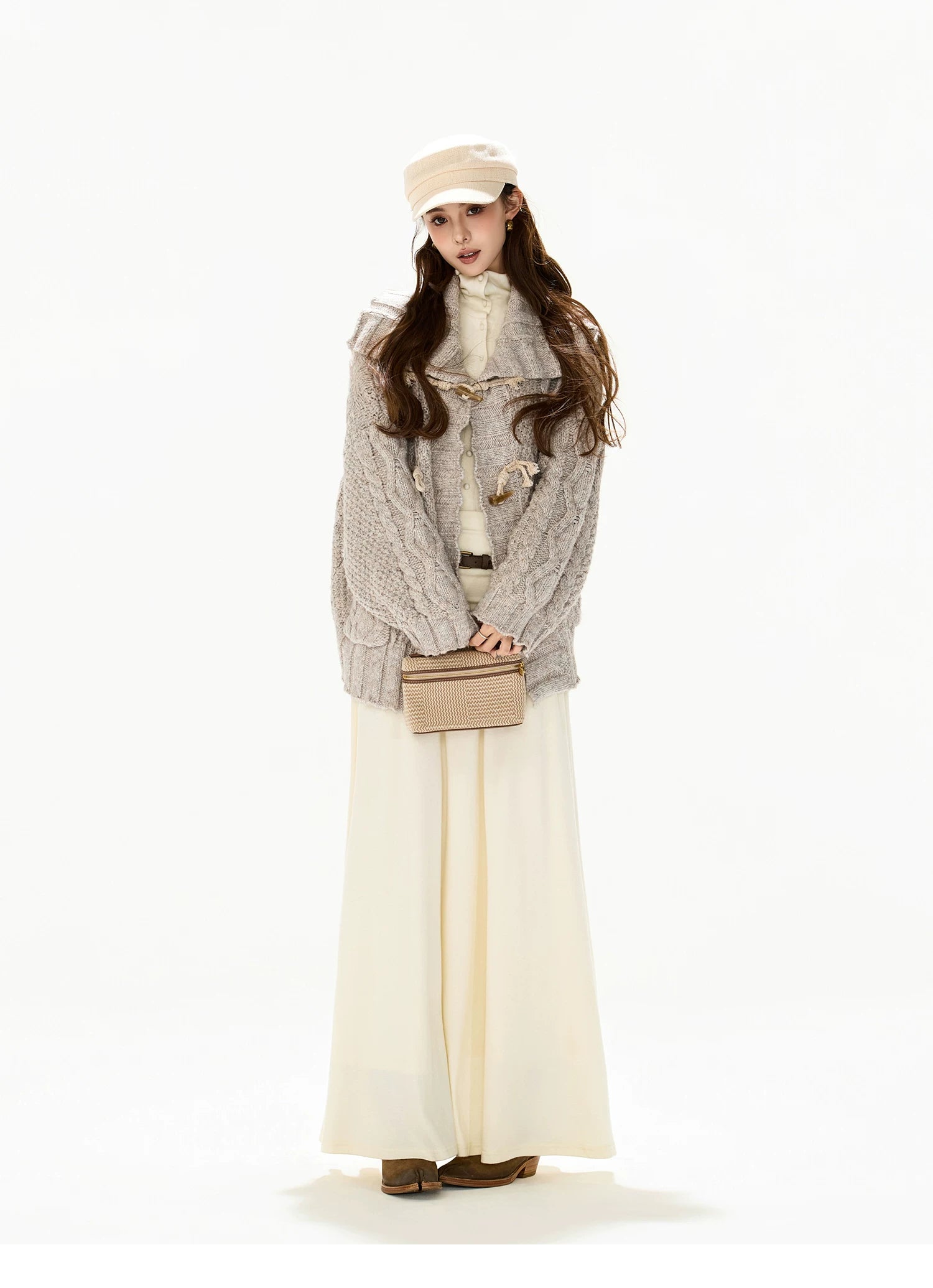 Elegant High-Neck Wool Knit Maxi Dress