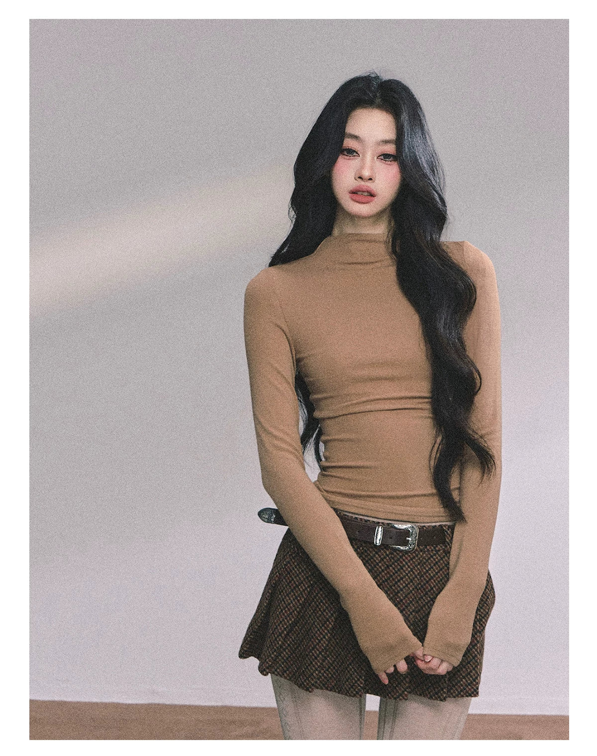 French High-Neck Knit Sweater