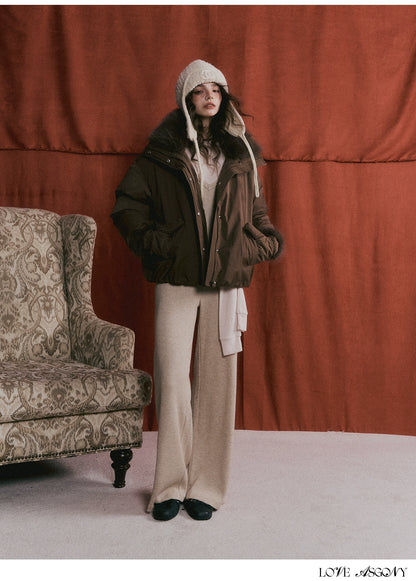 Fur-Collar Short Down Puffer Jacket