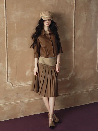 Cropped PU Leather Jacket