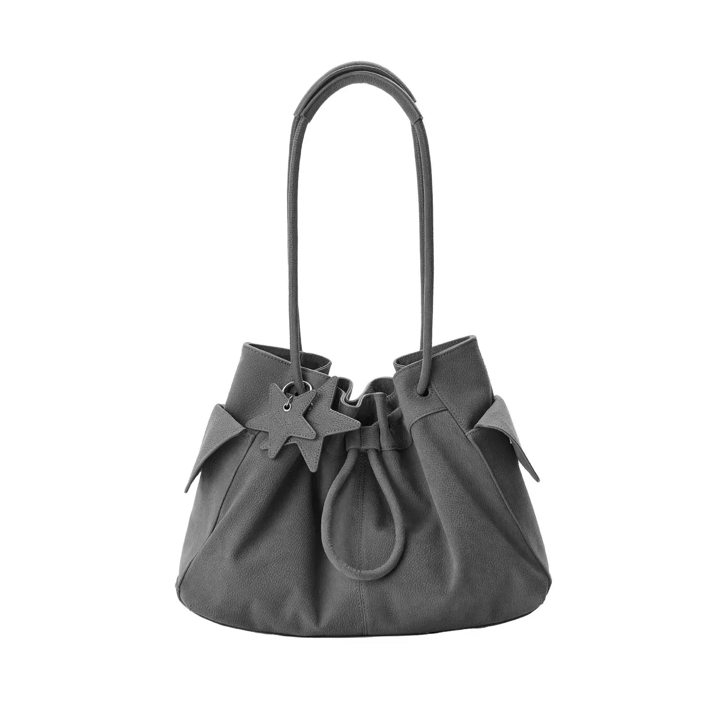 Pebbled Leather Drawstring Cloud Shoulder Bag ECODAY