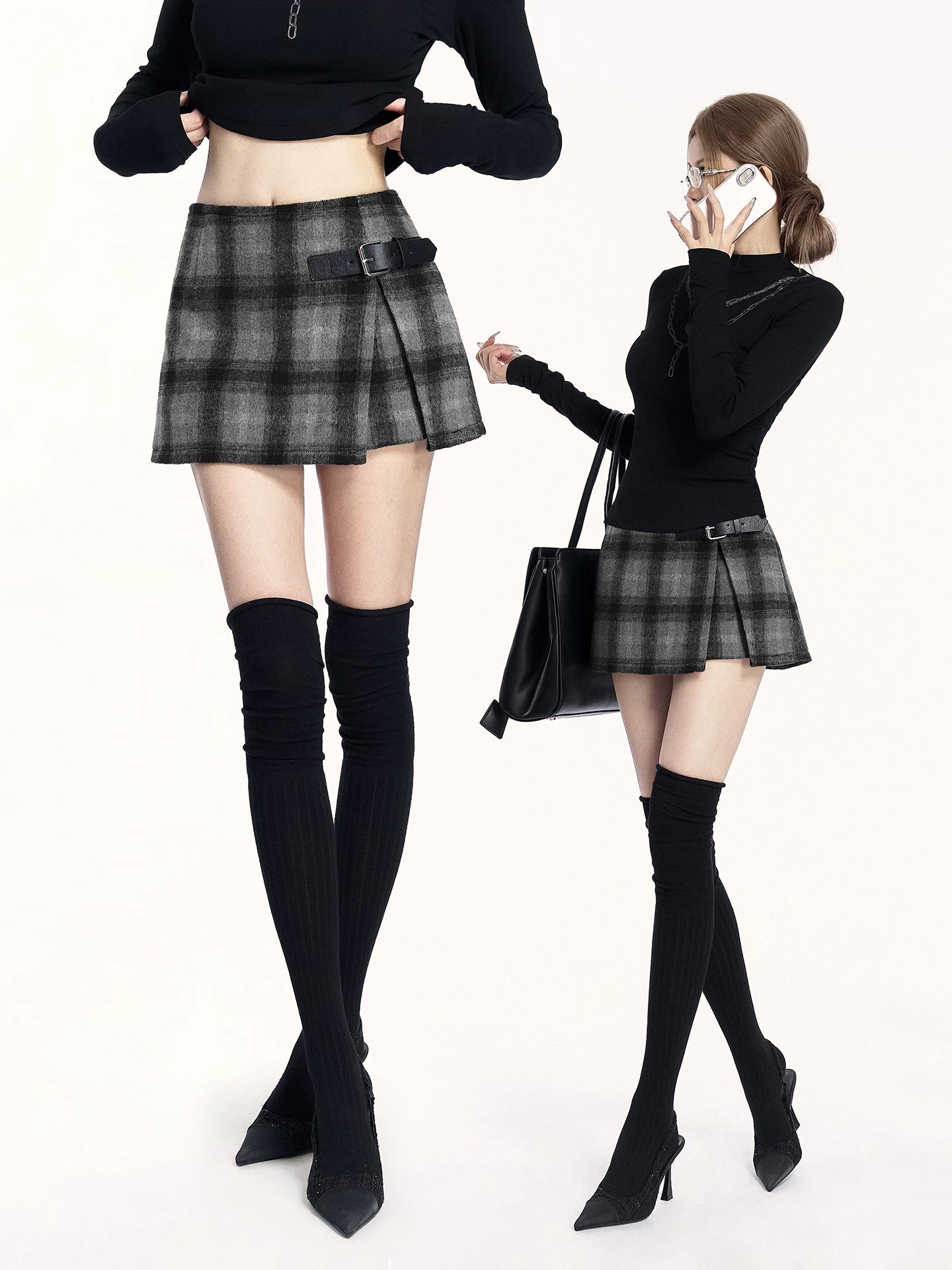 Plaid Wool-Blend A-Line Skirt