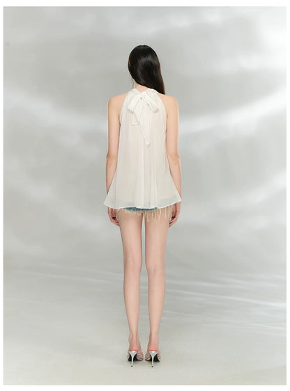 Embellished Sleeveless Chiffon Lace Top