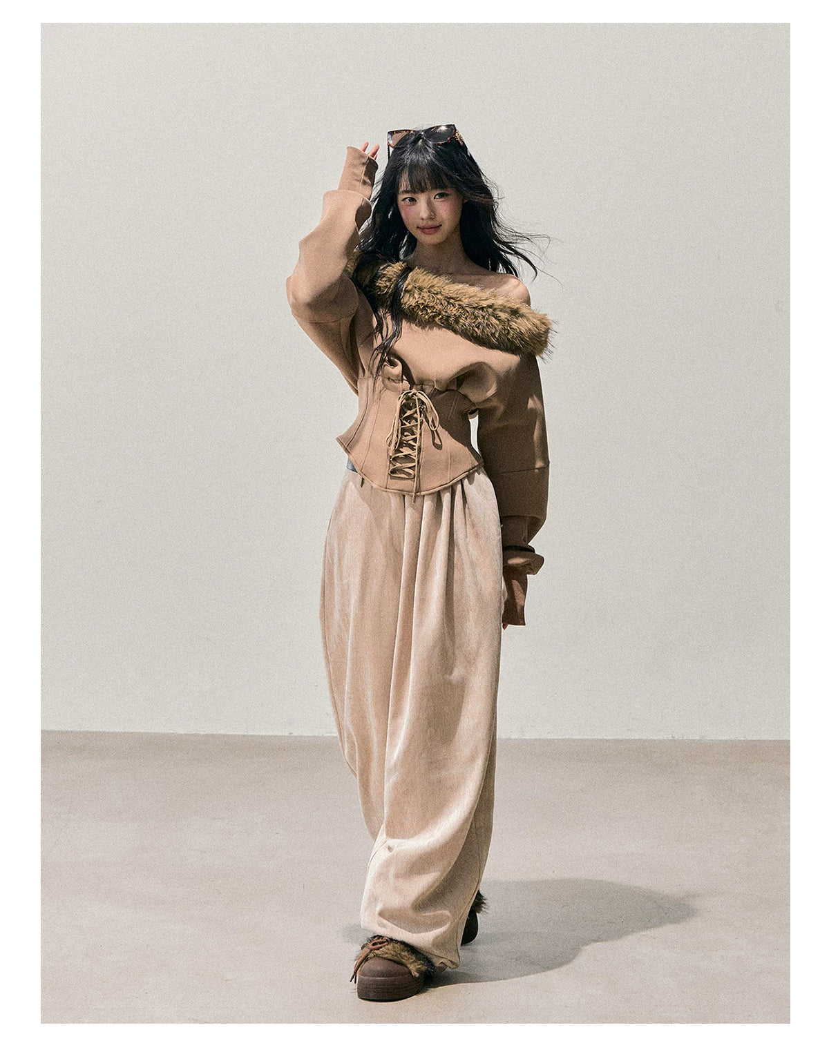 French Off-Shoulder Fuzzy Knit T-Shirt