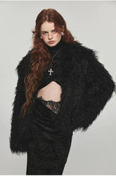 (Final Sale) Furry Long Collar Faux Fur Coat - CHINASQUAD