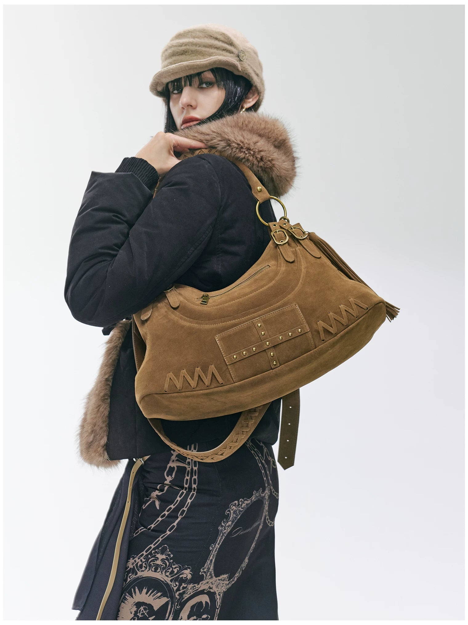 Vintage Studded Fringe Punk Shoulder Bag