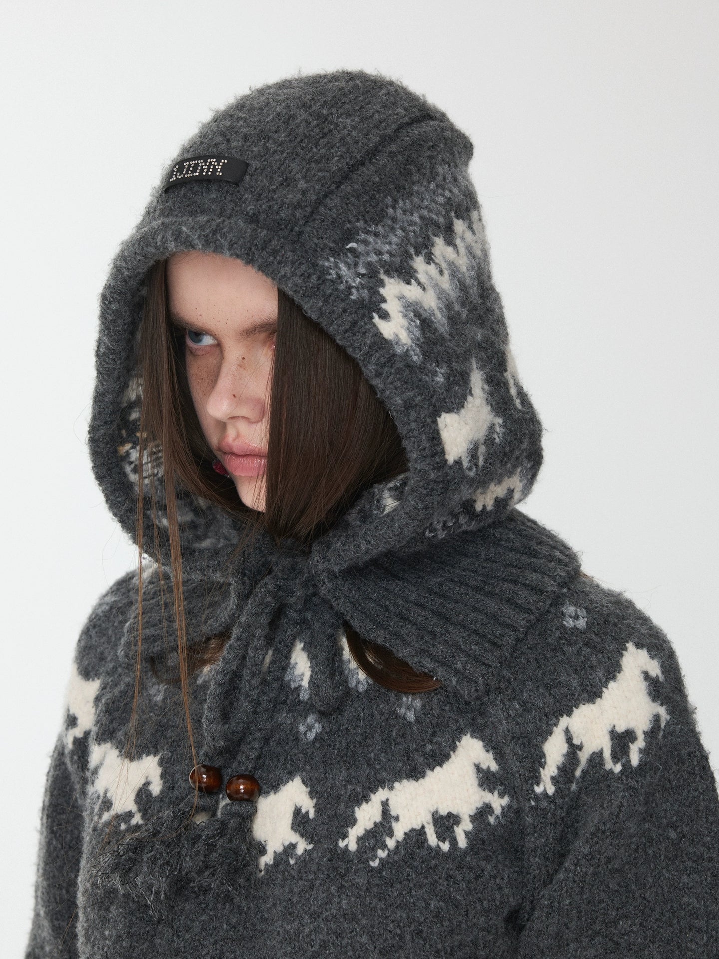 Fair Isle Pony Jacquard Knit Balaclava Hat