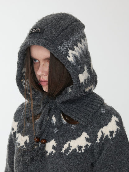 Fair Isle Pony Jacquard Knit Balaclava Hat