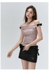 "I LOVE ME" Embroidered Rose Belt A-Line Mini Skirt - CHINASQUAD