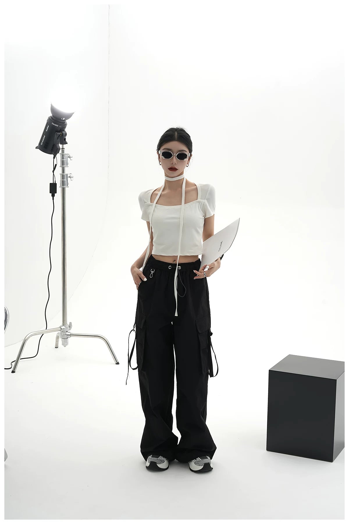 Tie-Detail Square-Neck Cropped T-Shirt