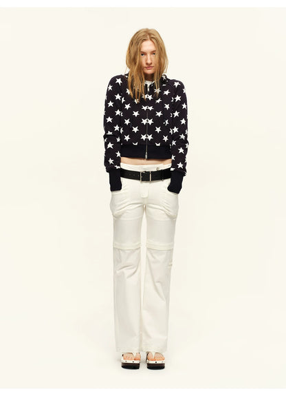 Double-Zip Star Print Cotton Hooded Jacket