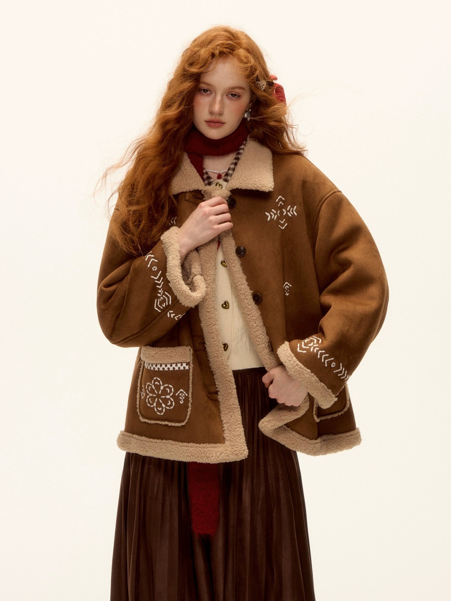 Suede Embroidered Fleece-Lined Jacket