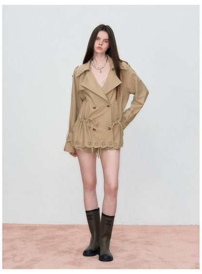 Double-Waistband Embroidered Straight Shorts