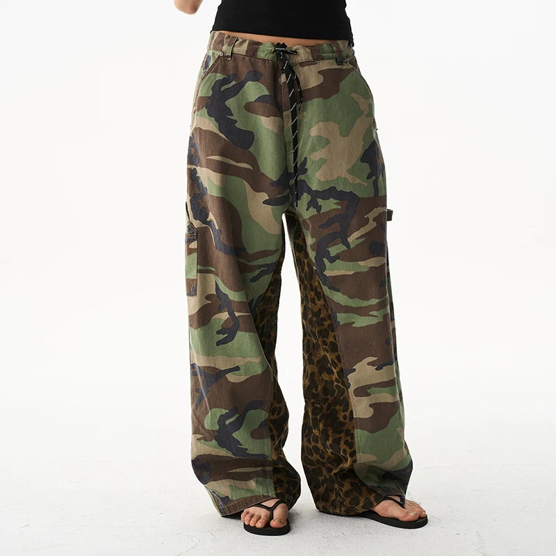 Camo Leopard Patchwork Workwear Pants