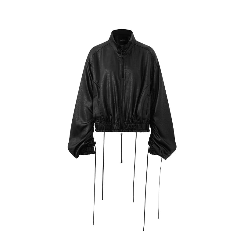 Leather-Texture Athletic Zip Jacket