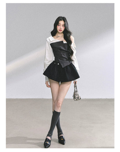 Faux Two-Piece Asymmetric Shoulder Shirt