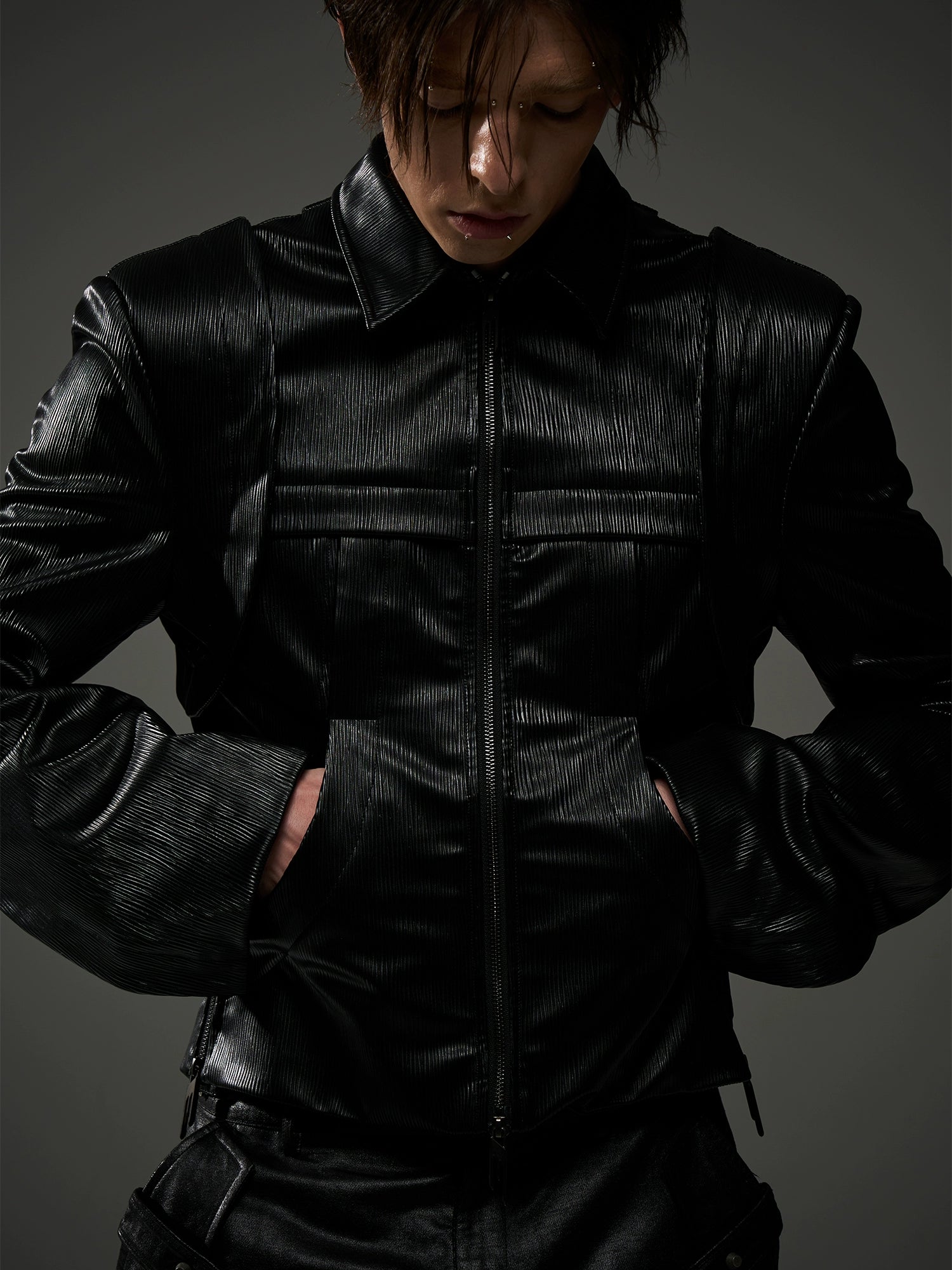 Black Slim Fit Leather Jacket - CHINASQUAD