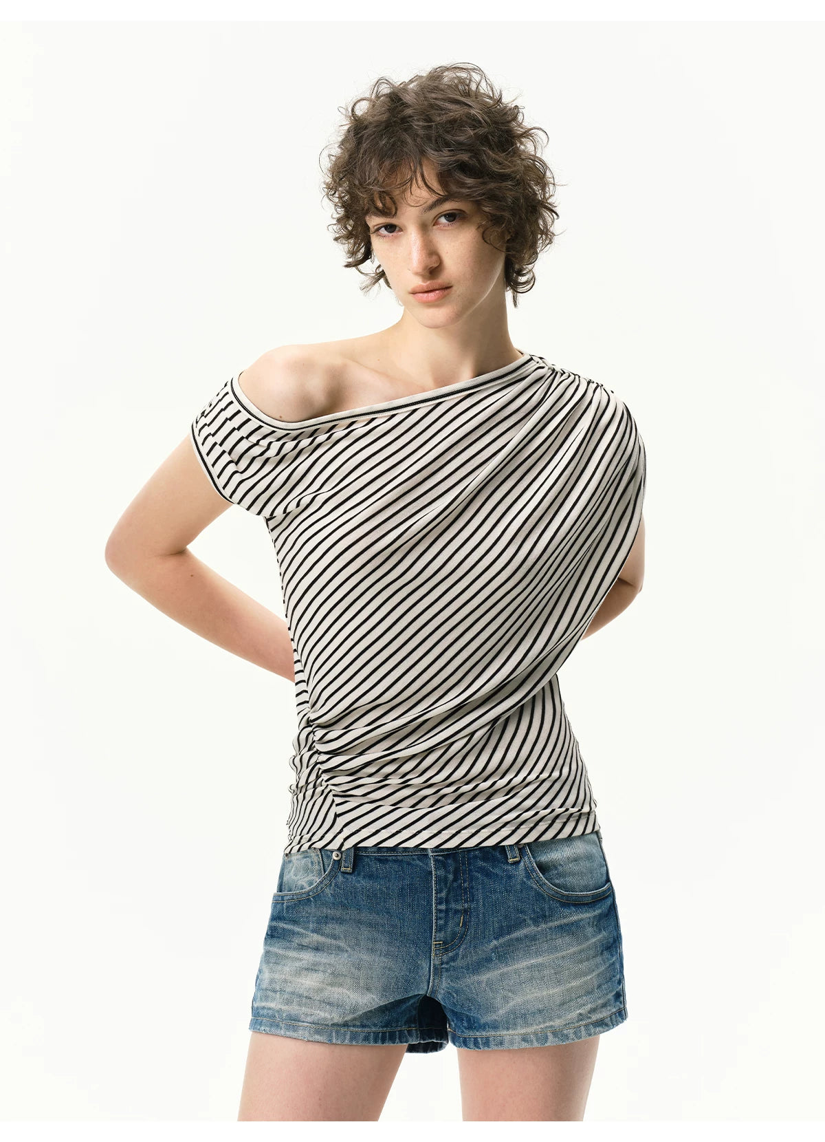 Asymmetrical Draped Lyocell-Wool T-Shirt