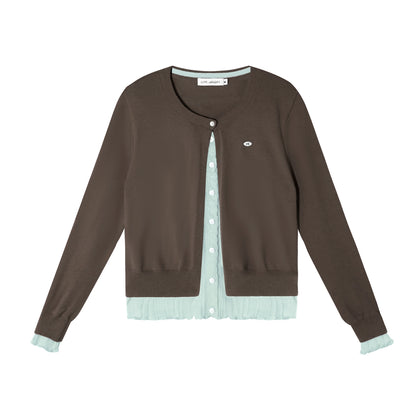 Contrast Panel Ruffled Knit Cardigan