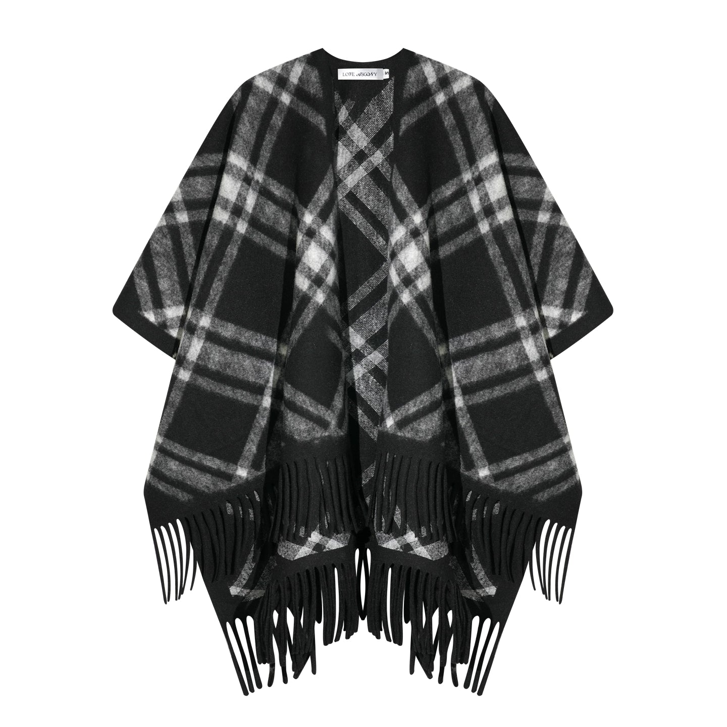 Vintage Plaid Tassel Cape Scarf