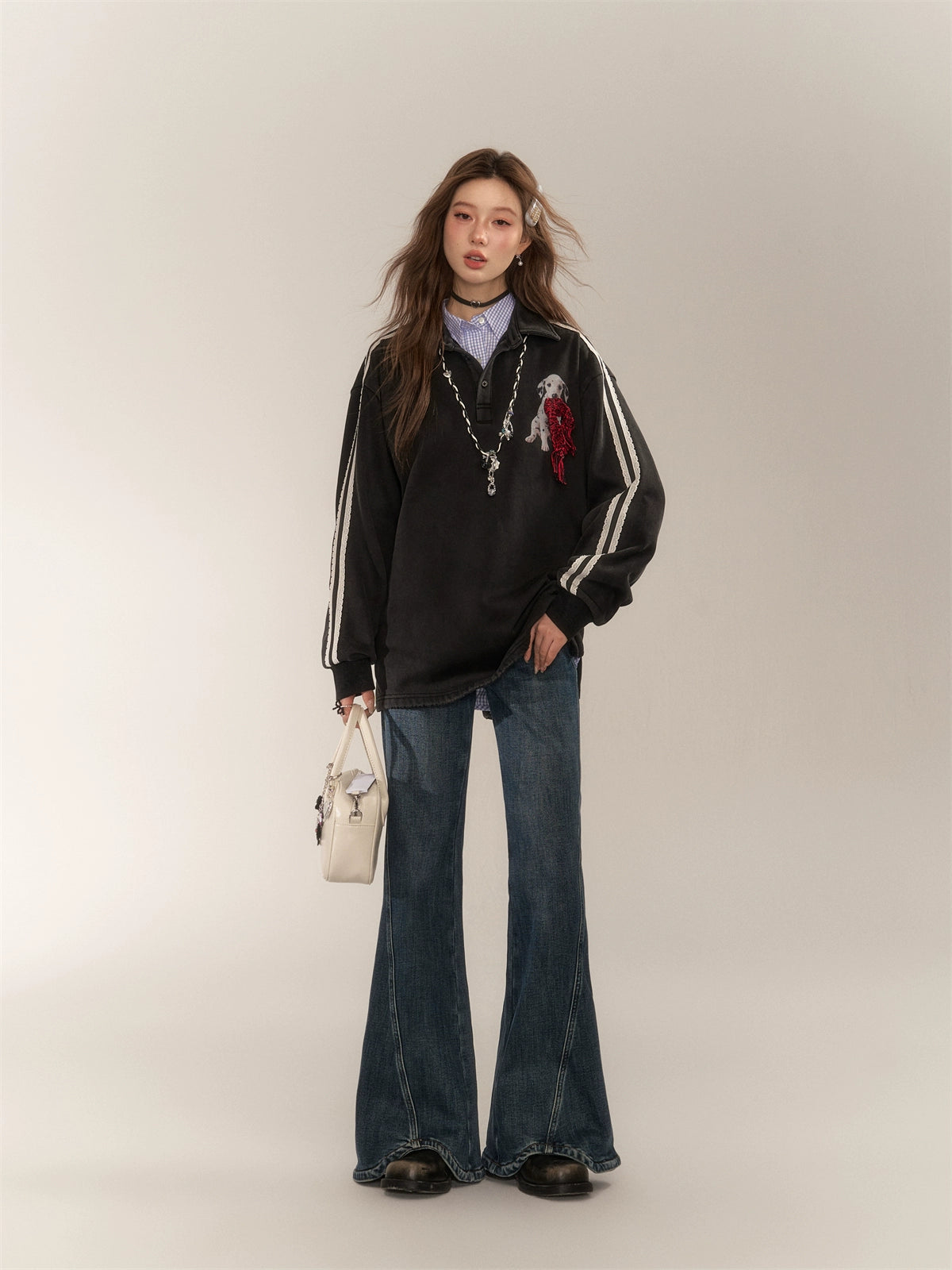 Wavy Hem Bell-bottom Straight-Leg Jeans