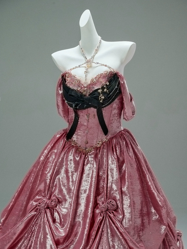 Mali Couture Satin Off-Shoulder Gown with Black Corset