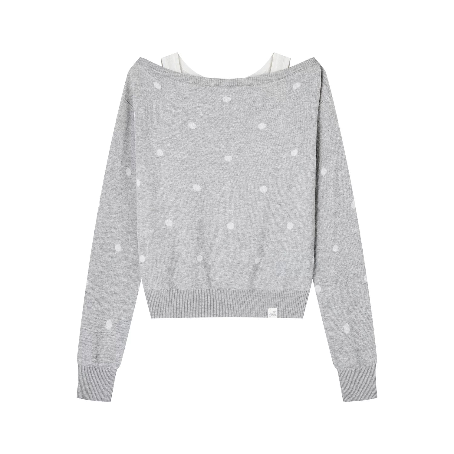 Off-Shoulder Polka Dot Layered Knit Sweater