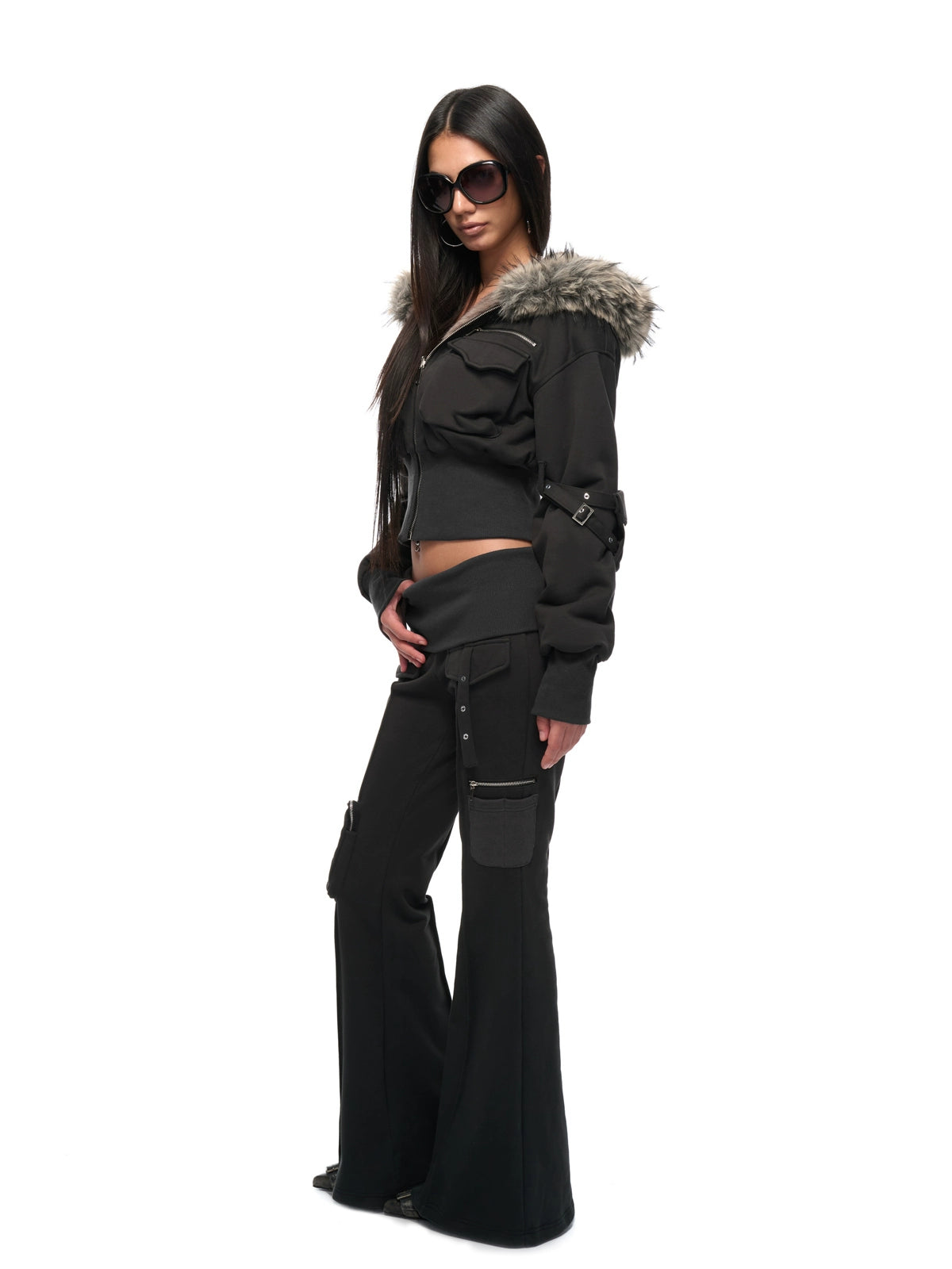 Waist-Cinched Hoodie &amp; Flare Pants Set