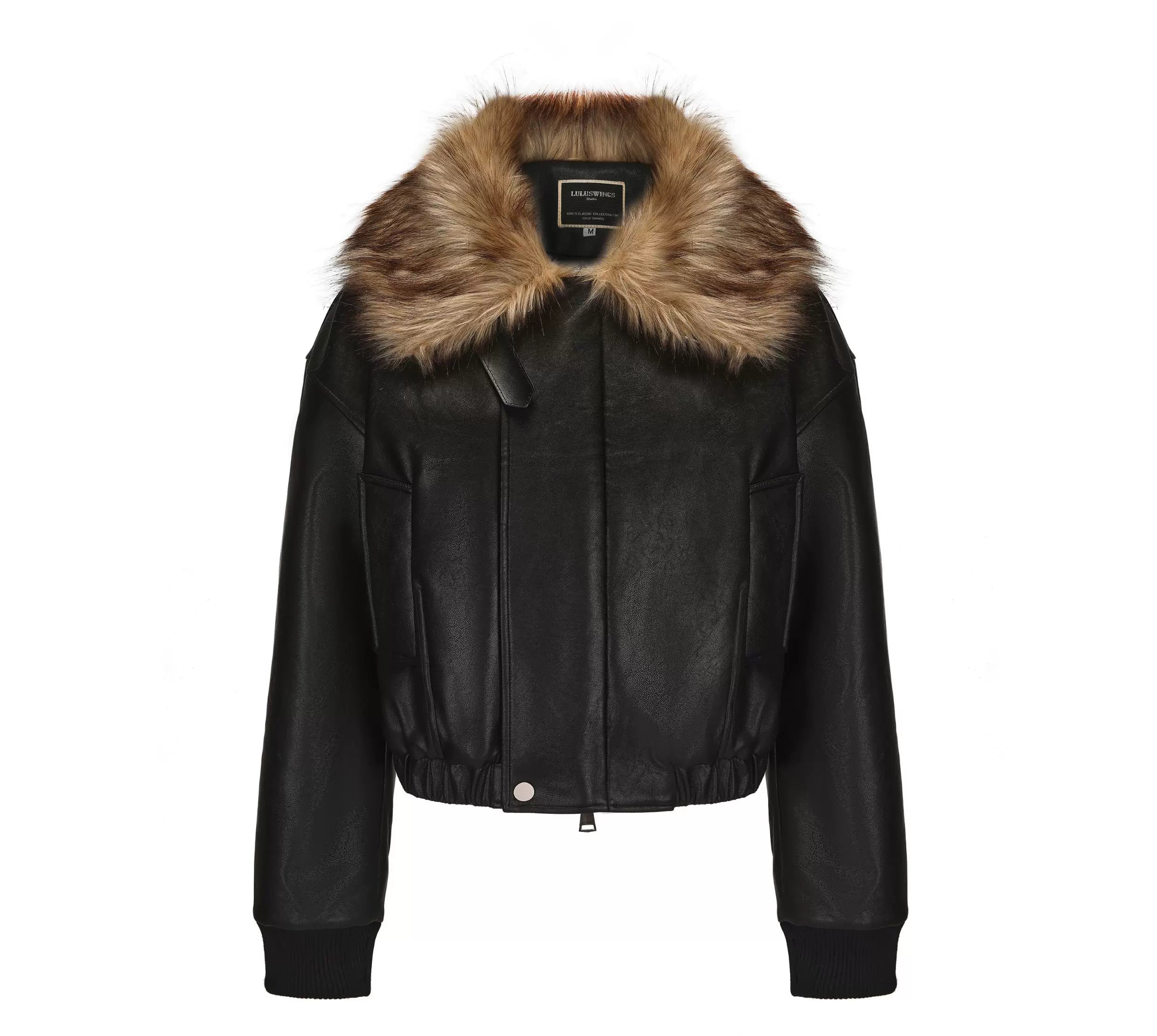 Faux Fur Collar Padded PU Biker Jacket