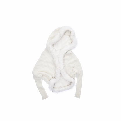 Vintage Mohair-Blend Fur-Trim Knit Cardigan