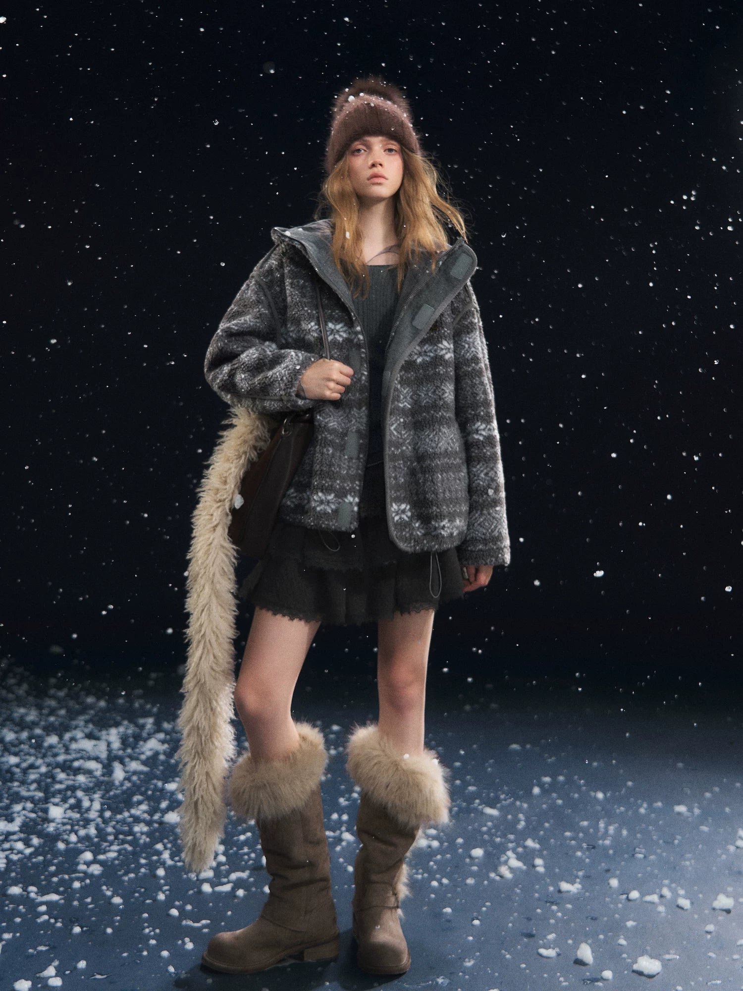 Jacquard Polar Fleece Hooded Casual Jacket