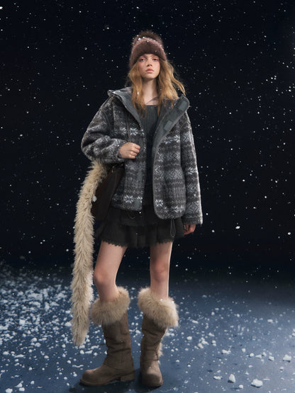 Jacquard Polar Fleece Hooded Casual Jacket