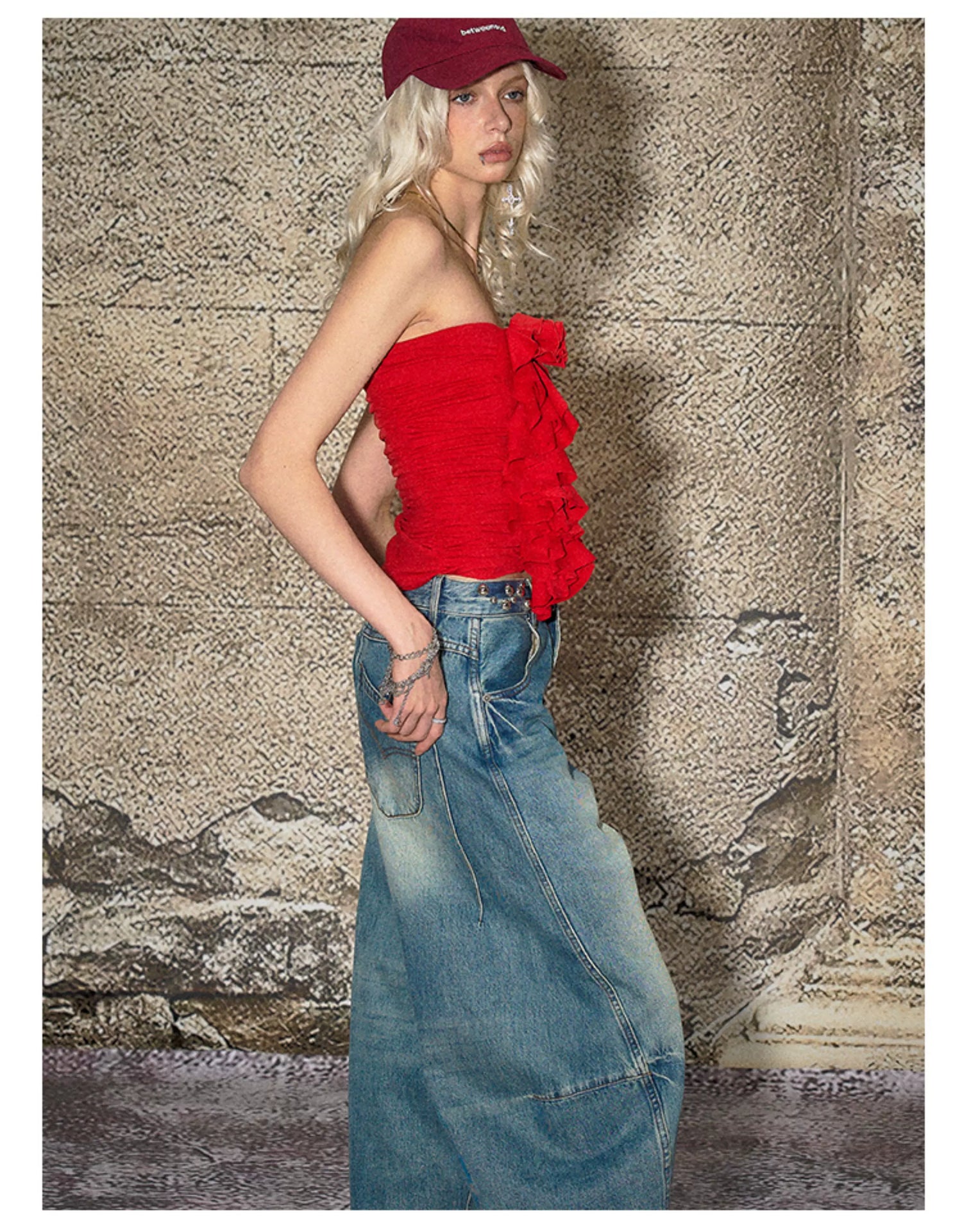Panel-Seam Wide-Leg Denim Pants
