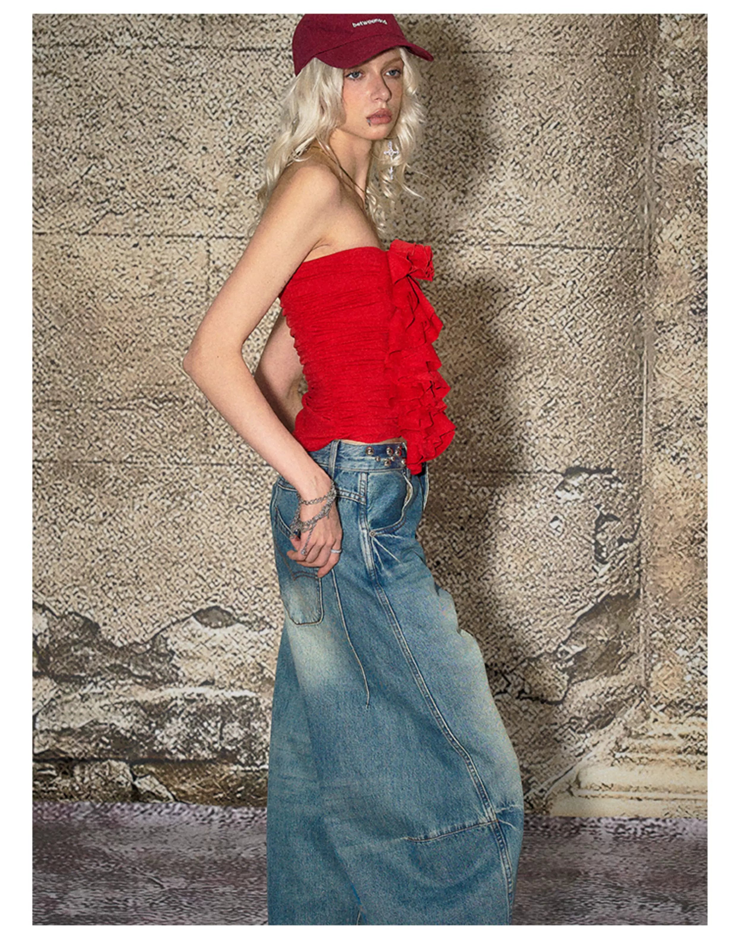 Panel-Seam Wide-Leg Denim Pants