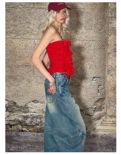Panel-Seam Wide-Leg Denim Pants