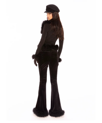 Feather-Trim Long-Sleeve Knit Top