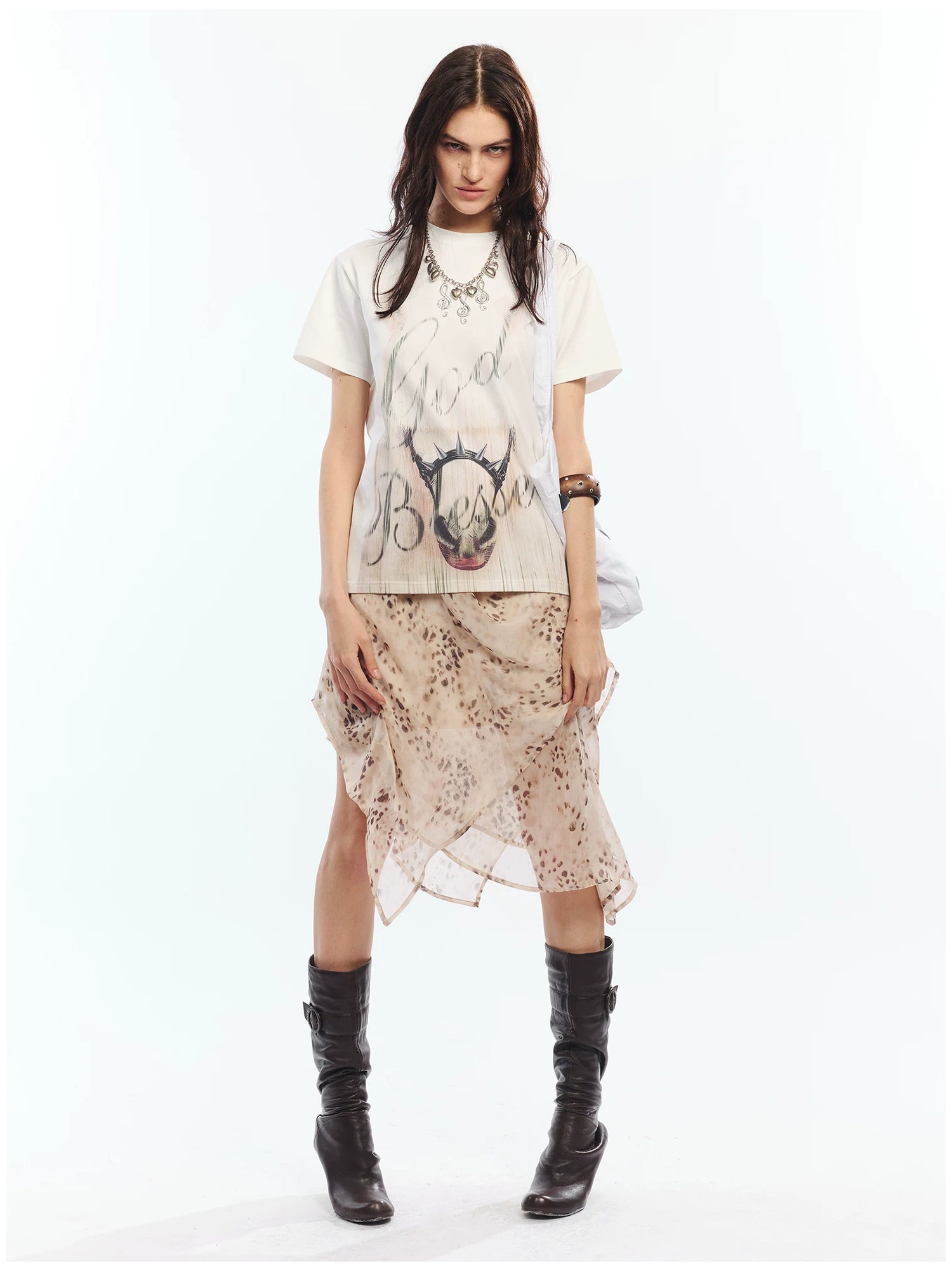 Vintage Washed Gradient Punk Graphic Crew Neck T-Shirt