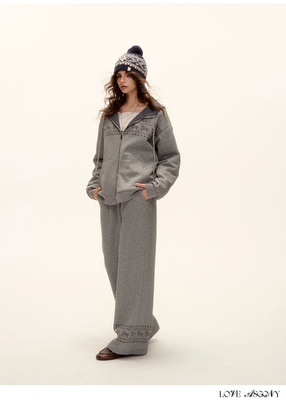 Zip-up Plaid Hoodie &amp; Wide-Leg Pants Set