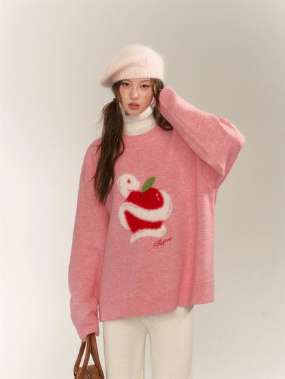 Apple Jacquard Pullover Sweater