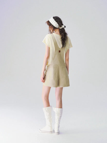 Linen Blend Utility Suspender Shorts