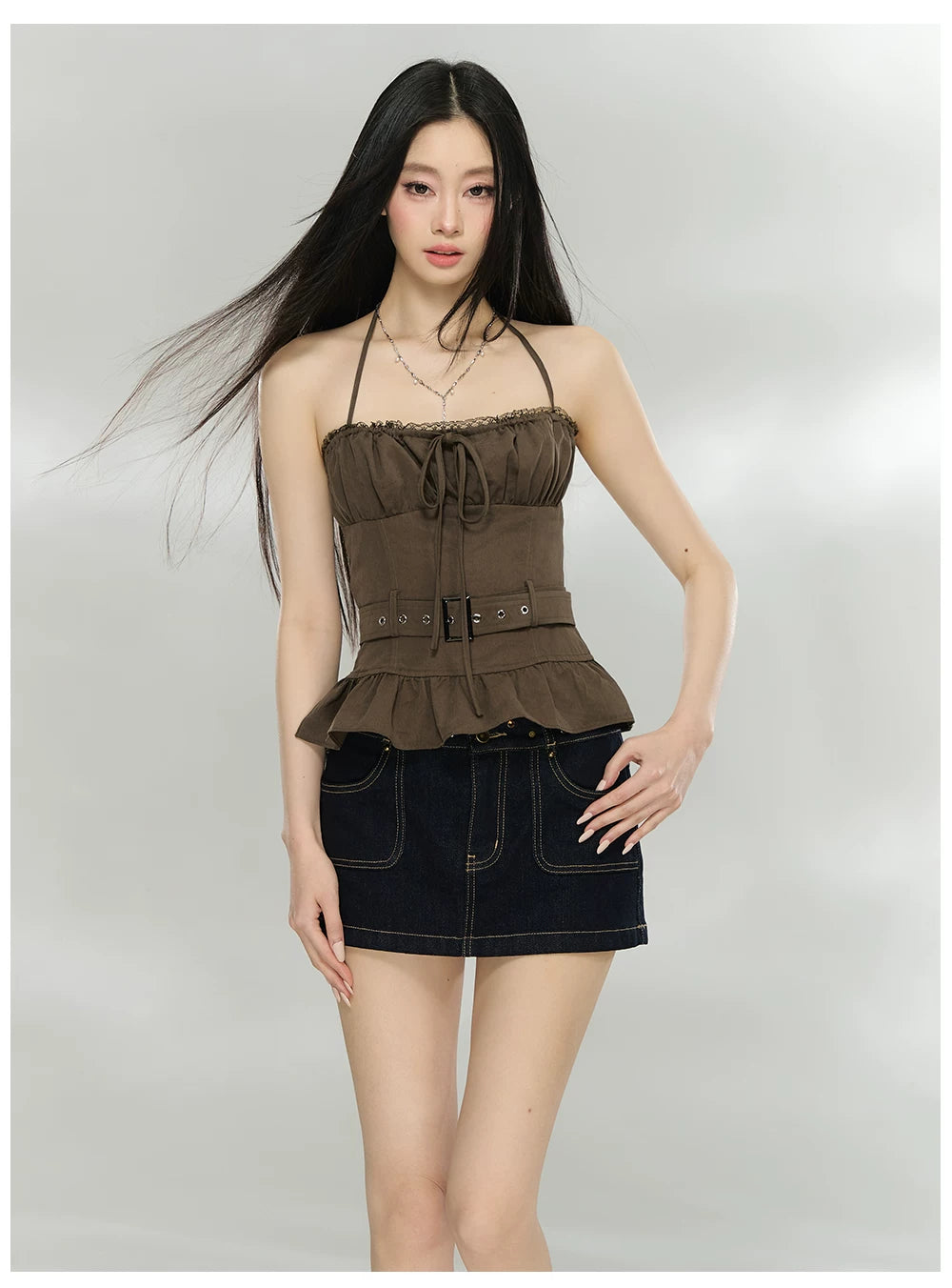 Vintage Studded Waist Denim Mini Skirt