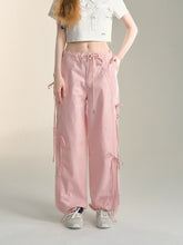 Pink & Grey Bow Tie Drawstring Cargo Pants - CHINASQUAD