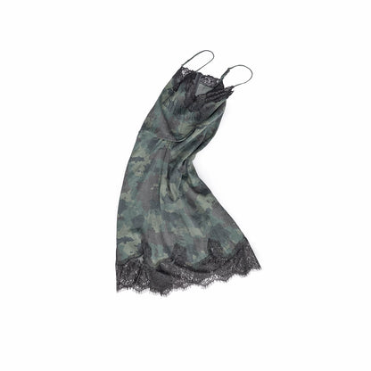 Camouflage Lace-Trim Printed Slip Dress